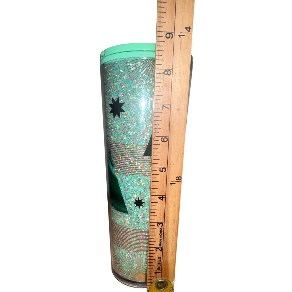 Starbucks 24 Oz Glitter Cold Cup Tumbler Green Lid With Holiday Design Made In C